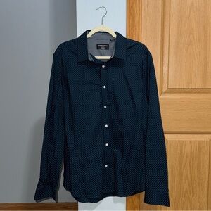 Claiborne Men’s Blue and White Polka Dot Slim Fit Button Down Shirt Size XL